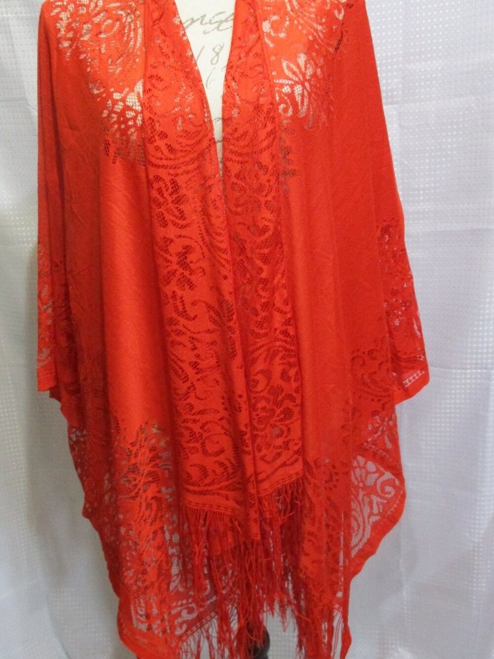 Unbranded Women's Orange Triangle Fringed Flower Lace Shawl Evening Cape